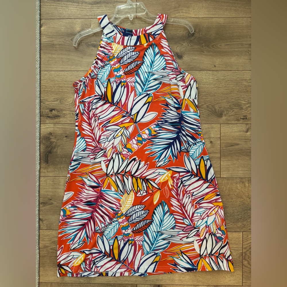 Vibrant Leaf Print Halter Mini Dress